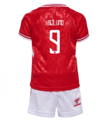 Danmark Rasmus Hojlund #9 Hjemmebanesæt Børn EM 2024 Kort ærmer (+ korte bukser)